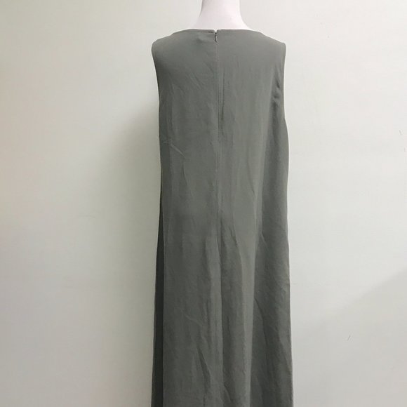 Eileen Fisher gray full length silk maxi dress shift sleeveless scoop neck L - Picture 6 of 7